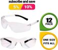 Pack of 12 Safety Glasses with Clear Anti Scratch Resistant Wrap-Around Lens One Size ANSI CE Safety Eyewear Protective Safety Spectacles Transparent