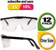 Clear Safety Glasses with Black Trim; Clear lens. Pack of 12 Anti Scratch Glasses. Safety Eyewear. Clear Non-slip Anti-fog Glasses. Protective Safety