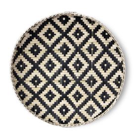 Bamboo Woven Round Basket Tray-Large (Style: Squre White)