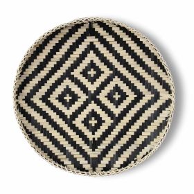 Bamboo Woven Round Basket Tray-Large (Style: Rhombus Black)