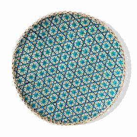 Bamboo Woven Round Basket Tray-Large (Style: Teal)