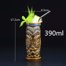 450ml Ceramic Tiki Mug Creative Porcelain Beer Wine Mug Cup Bar Tool - (Color: yellow)