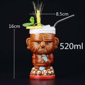 450ml Ceramic Tiki Mug Creative Porcelain Beer Wine Mug Cup Bar Tool - (Color: Auburn)