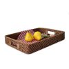 Rectangular Rattan Wicker Serving Trays with Handles | Handcrafted Breakfast, Food, Dish, Coffee, Bread Serving Baskets for Home and Restaurants