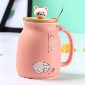 Cartoon Cat Ceramic Coffee Mug (Color: pink)