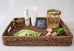 Rectangular Rattan Wicker Serving Trays with Handles | Handcrafted Breakfast, Food, Dish, Coffee, Bread Serving Baskets for Home and Restaurants